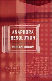 Cover of: Anaphora resolution by Ruslan Mitkov