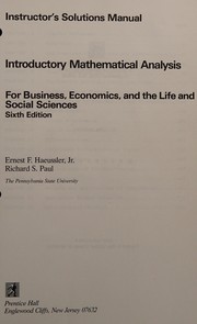 Cover of: Introductory mathematical analysis for business, economics, and the life and social sciences by Ernest F. Haeussler