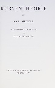 Cover of: Kurventheorie. by Karl Menger