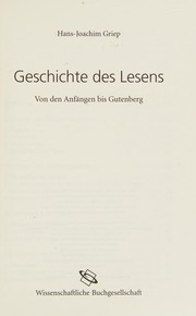 Geschichte des Lesens by Hans-Joachim Griep