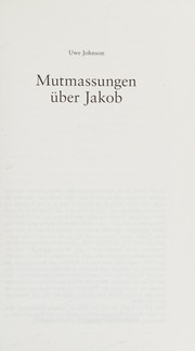 Cover of: Mutmassungen über Jakob by Uwe Johnson