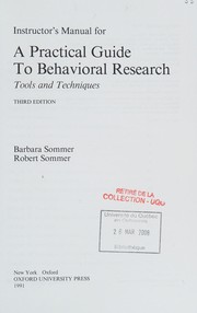 Cover of: Instructor's manual for A practical guide to behavioral research: tools and techniques