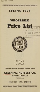 Cover of: Price list, wholesale: spring 1952