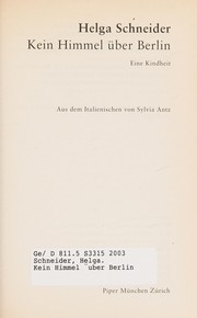 Cover of: Kein Himmel über Berlin: eine Kindheit