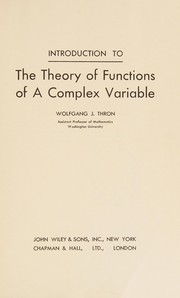 Cover of: Introduction to the theory of functions of a complex variable.