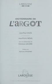 Cover of: Dictionnaire de l'argot