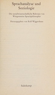 Cover of: Sprachanalyse und Soziologie by hrsg. von Rolf Wiggershaus.