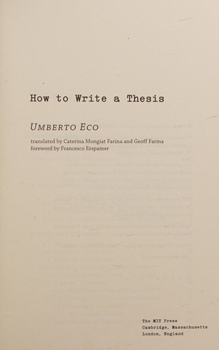 How to write a thesis by Umberto Eco