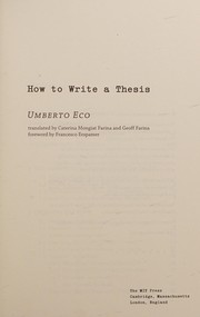 Cover of: How to write a thesis by Umberto Eco