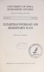 Cover of: Elizabethan psychology and Shakespeare's plays by Ruth Leila Anderson