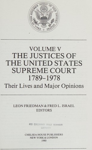 The Justices of the United States Supreme Court, 1789-1978 by 