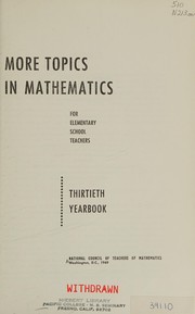 Cover of: Topics in mathematics for elementary school teachers.