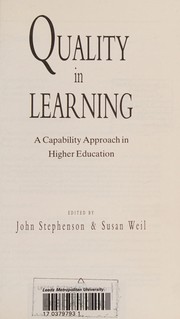 Cover of: Quality in learning: a capability approach in higher education