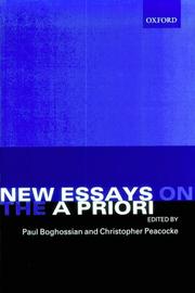 Cover of: New essays on the a priori by edited by Paul Boghossian and Christopher Peacocke.