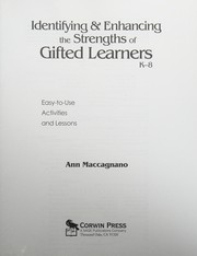 Cover of: Identifying and enhancing the strengths of gifted learners, K-8: easy-to-use activities and lessons