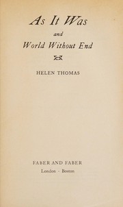 As it was ; and, World without end by Thomas, Helen