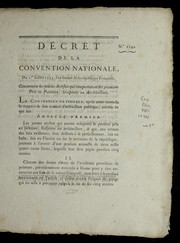 Cover of: De cret de la Convention nationale, du 1er. juillet 1793, l'an second de la Re publique franc ʹoise, concernant les jeunes artistes qui remporteront les premiers prix en peinture, sculpture ou architecture
