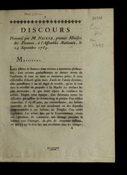 Cover of: Discours prononce  par M. Necker, premier ministre des finances, a   l'Assemble e nationale, le 24 septembre 1789 by Jacques Necker