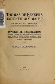 Cover of: Thomas de Keysers Tätigkeit als Maler