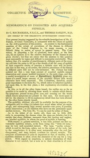 Cover of: Memorandum on inherited and acquired syphilis
