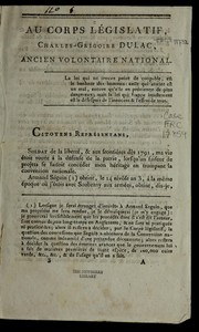 Cover of: Au Corps le gislatif, Charles-Gre goire Dulac, ancien volontaire national