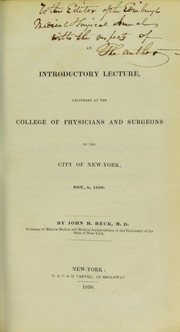 Cover of: An introductory lecture, delivered at the College of Physicians and Surgeons of the City of New-York, Nov. 5, 1830
