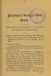 Cover of: The claims of psychology to a place in the circle of the sciences
