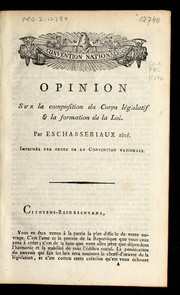 Cover of: Opinion sur la composition du Corps le gislatif & la formation de la loi