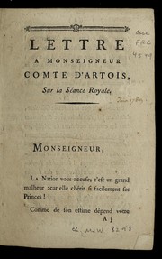 Cover of: Lettre a Monseigneur Comte d'Artois by Louis XVIII King of France