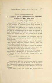 Presidency of the Confederacy offered Stephens and refused