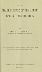 Cover of: On the disappearance of the aortic regurgitant murmur
