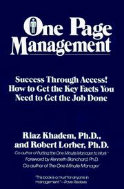 Cover of: One Page Management by Riaz Khadem, Robert Lorber, Riaz Khadem, Robert Lorber