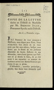 Cover of: Copie de la lettre e crite au district de Marseille