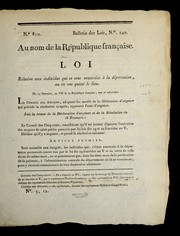 Cover of: Loi relative aux individus qui se sont soustraits a   la de portation, ou en ont quitte  le lieu by France. Directoire exécutif.