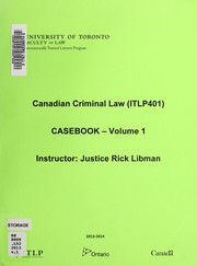 Cover of: Canadian criminal law (ITLP401): casebook