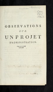 Cover of: Observations sur un projet d'administration