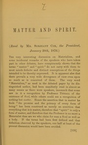 Cover of: Matter and spirit by Cox, Edward W.