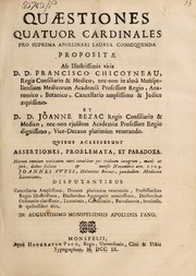 Cover of: Quaestiones quatuor cardinales ... by François Chicoyneau