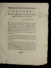 Cover of: Lettre de M. le ministre de l'inte rieur, a   M. le maire de Paris: le 30 novembre 1791