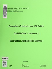Cover of: Canadian criminal law (ITLP401): casebook