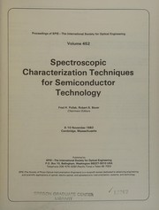 Cover of: Spectroscopic characterization techniques for semiconductor technology: 9-10 November 1983, Cambridge, Massachusetts