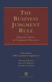 Cover of: Business Judgement Rule Supplement by Aspen Publishers