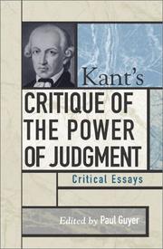Cover of: Kant's Critique of the Power of Judgment by Paul Guyer
