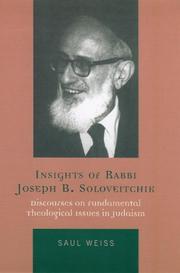 Cover of: Insights of Rabbi Joseph B. Soloveitchik by Saul Weiss