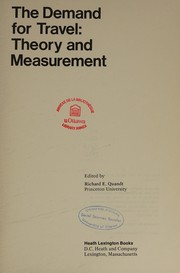 Cover of: The demand for travel: theory and measurement. by Richard E. Quandt