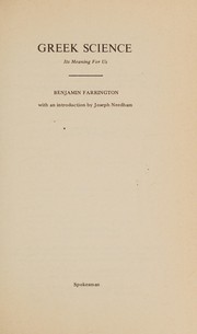 Cover of: Greek science by Benjamin Farrington