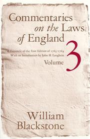 Cover of: Commentaries on Laws of England, Vol. 3