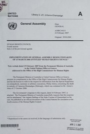 Cover of: Note verbale dated 2007/02/19 from the Permanent Mission of Australia to the United Nations Office at Geneva addressed to the Office of the High Commissioner for Human Rights by Australia