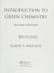 Cover of: Introduction to Green Chemistry by Albert Matlack
