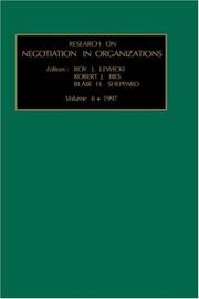 Cover of: Research on Negotiation in Organizations, Volume 6 (Research on Negotiation in Organizations)